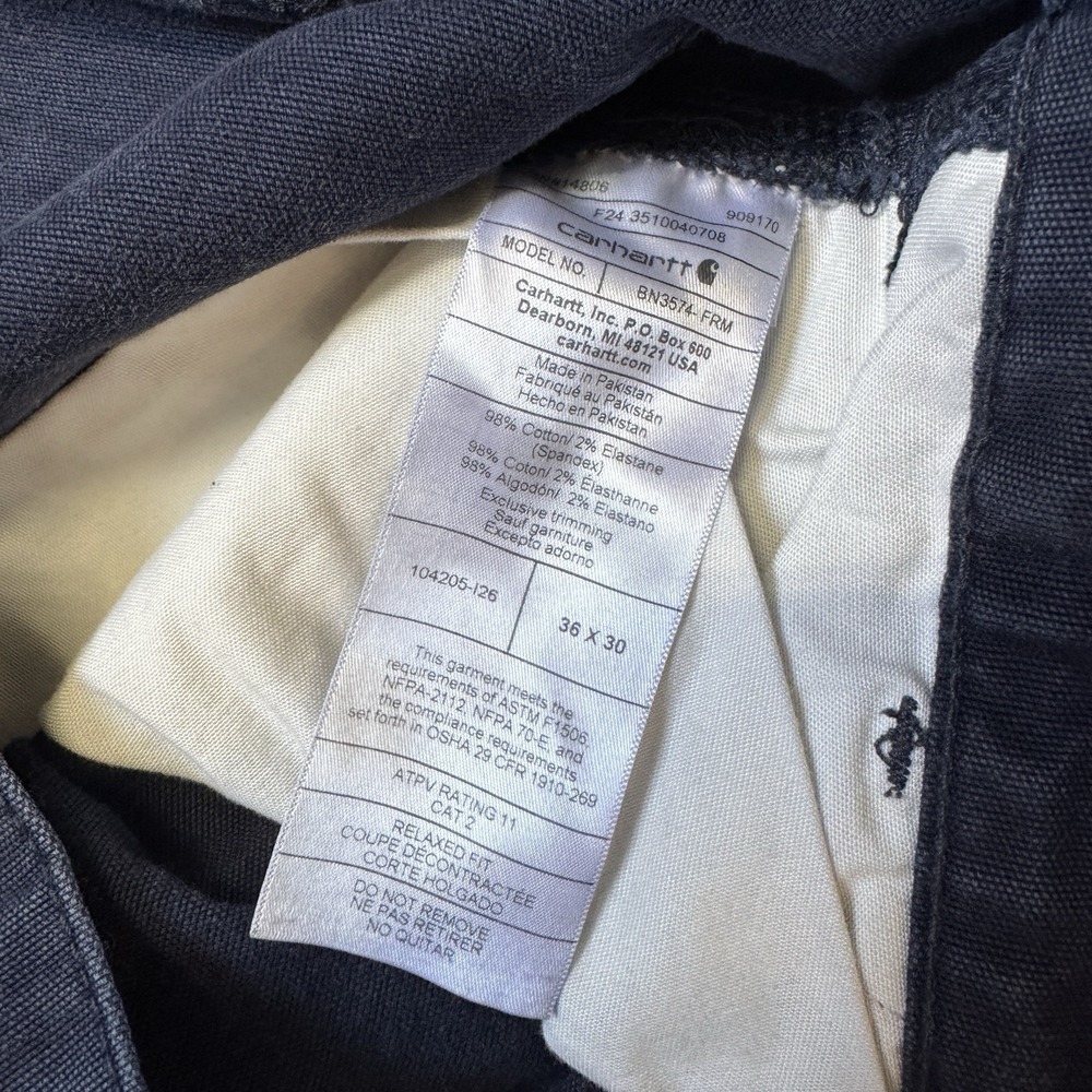 2 Pair Carhartt FR FLAME RESISTANT Relaxed Fit 36x29 Blue Cargo Pants Work Lot - Picture 7 of 12